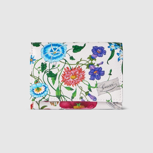 Flora-motif bi-fold card case