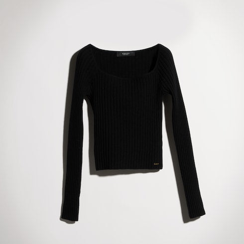 Soft rib wool cashmere top with tag