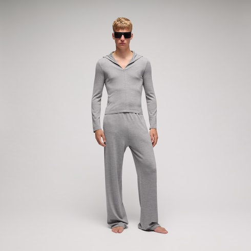 Wool silk leisure pants with embroidery