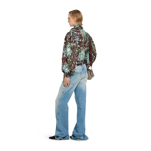 Flared bleached cotton denim pants