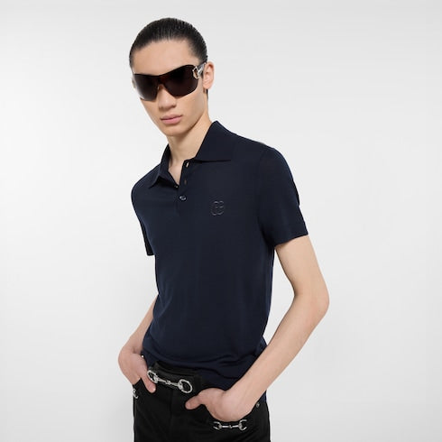 Knit wool polo shirt with embroidery