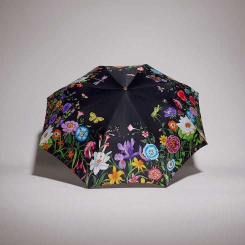 Nylon foldable umbrella with Gucci Flora print