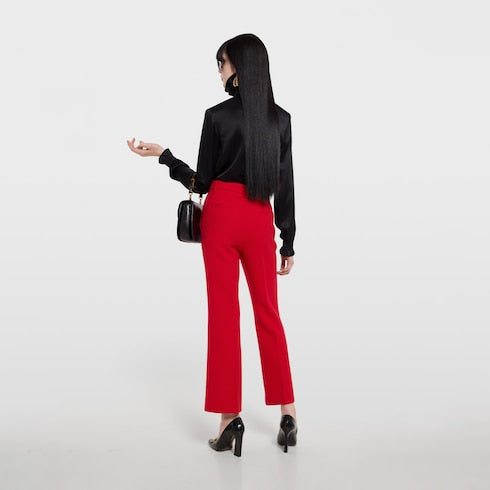 Crêpe wool pants with Double G button