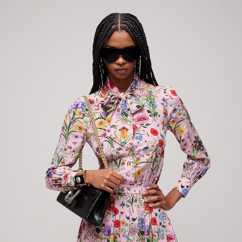 Printed silk chemisier dress