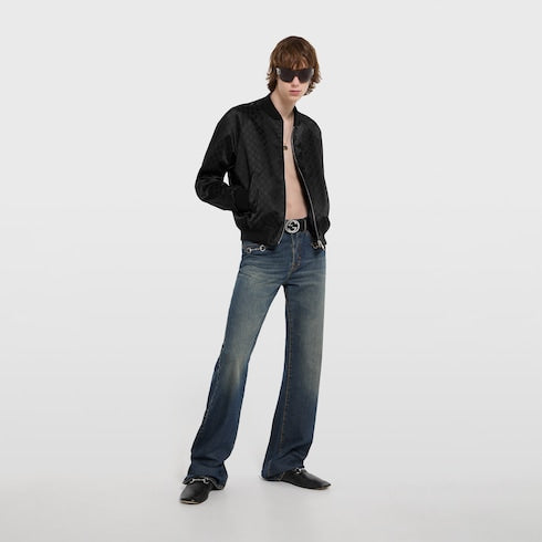 GG cotton satin zip jacket with piping