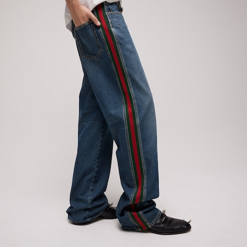 Cotton denim pants with Web insert
