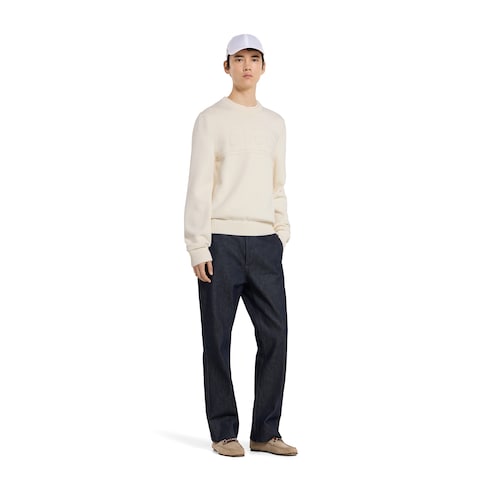 Knit cotton wool sweater with intarsia