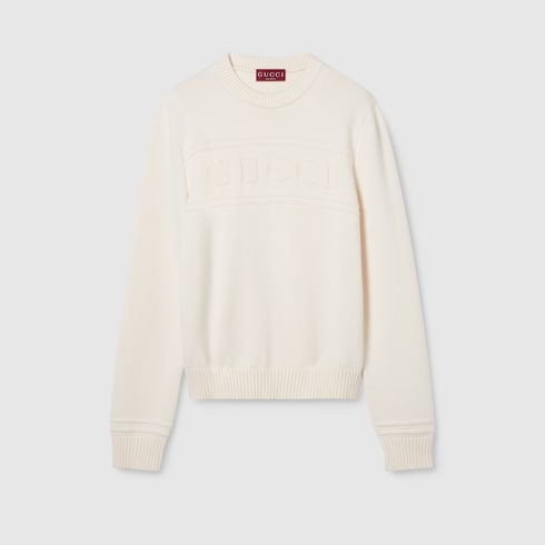 Knit cotton wool sweater with intarsia