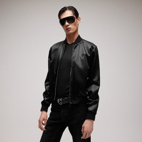 Cotton acetate satin zip jacket