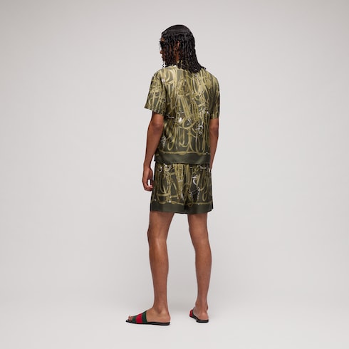 Printed silk twill shorts