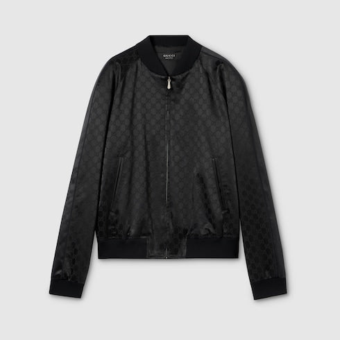 GG cotton satin zip jacket with piping
