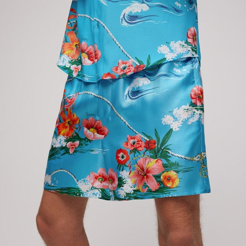 Printed silk twill shorts
