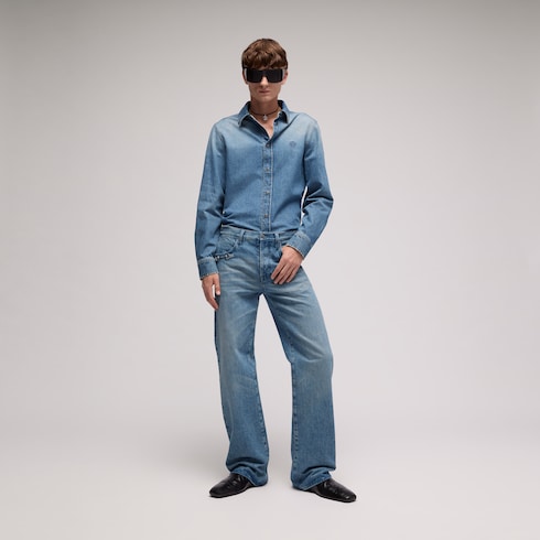 Flared denim pants with Horsebit