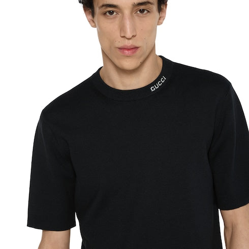 Silk cotton T-shirt with Gucci intarsia