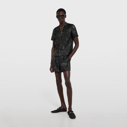 Printed silk twill bowling shirt