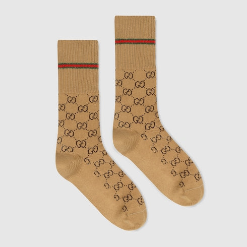 Camel / Brown GG Cotton Socks With Web