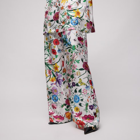 Printed silk twill pants