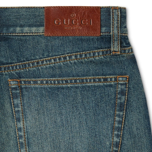 Cotton denim pants with Horsebit