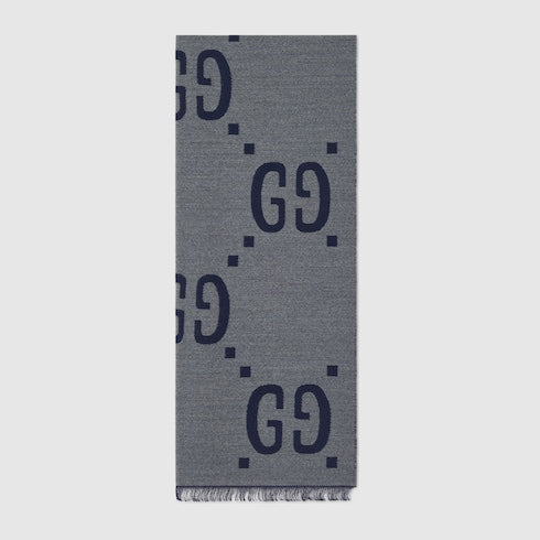 GG jacquard wool silk scarf