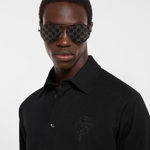 Cotton piquet shirt with embroidery
