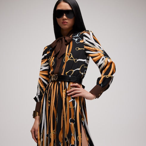 Printed silk chemisier dress