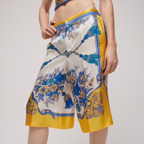 Printed silk twill pants