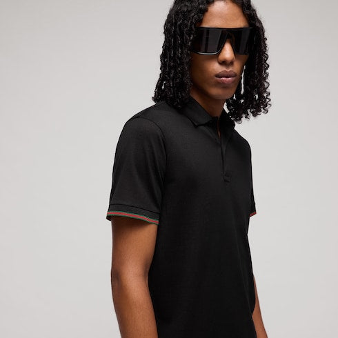 Silk jersey polo shirt with Web