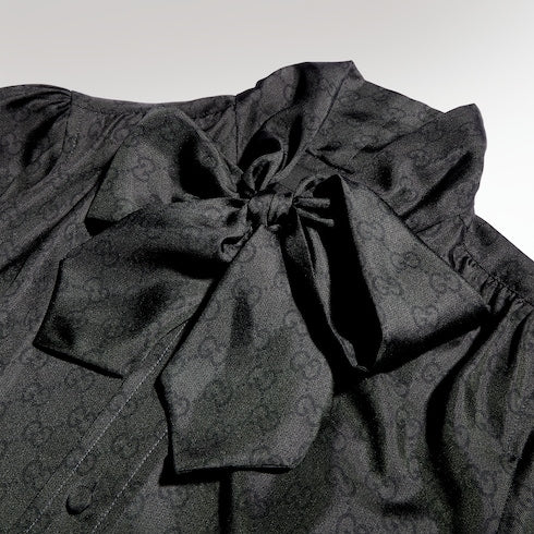 Printed silk twill shirt with bow