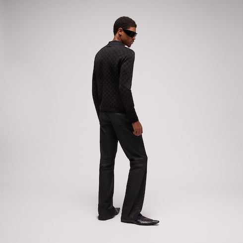 Flared coated cotton twill denim pants