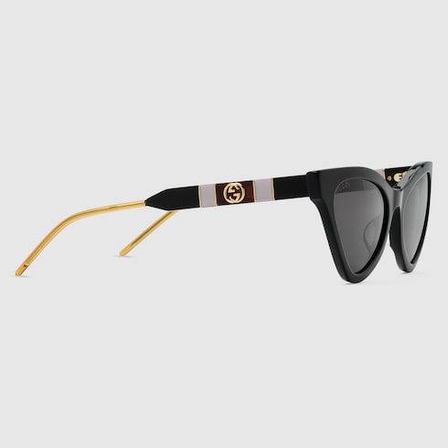 Black Acetate Cat Eye Sunglasses With Grey Lens