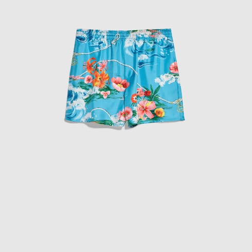 Printed silk twill shorts
