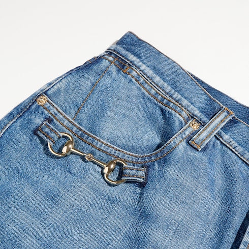Bootcut cotton denim pants with Horsebit
