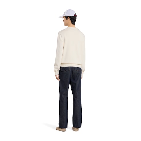 Knit cotton wool sweater with intarsia