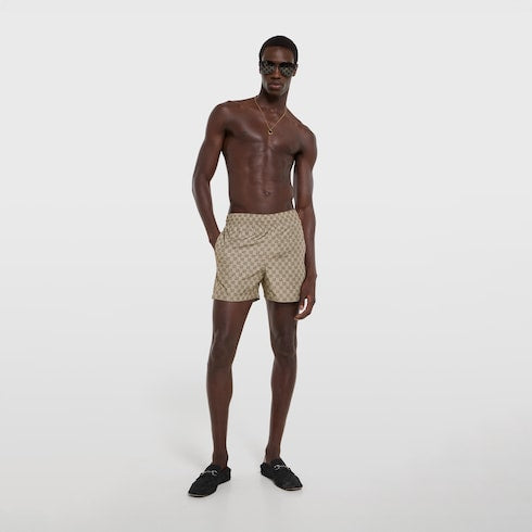 Printed polyester poplin swim shorts