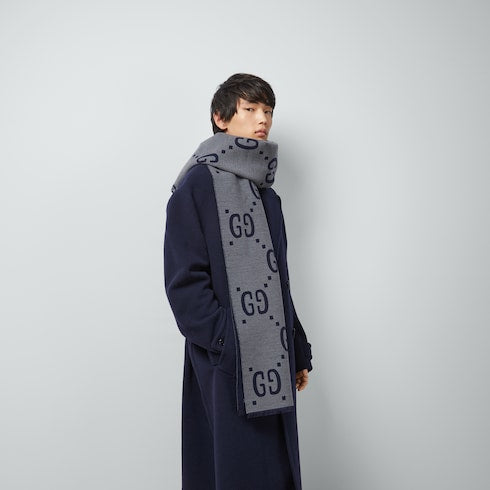 GG jacquard wool silk scarf