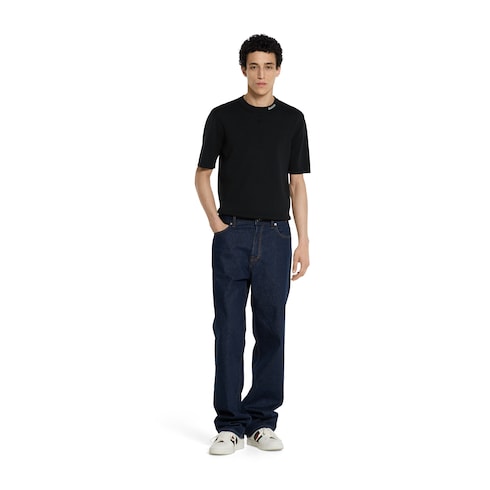 Silk cotton T-shirt with Gucci intarsia