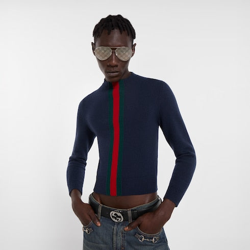 Fine knit wool sweater with Web