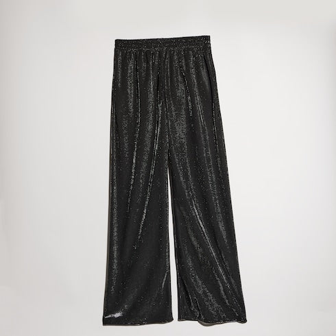 Jersey pants with iridescent effect