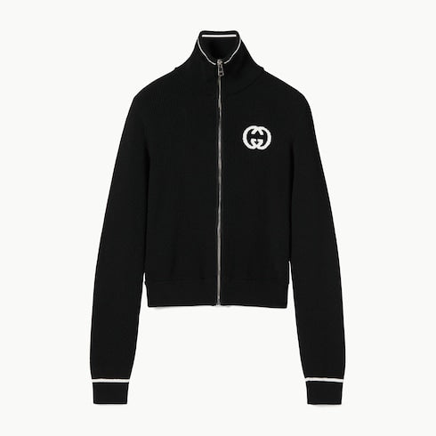 Ribbed zip jacket with intarsia