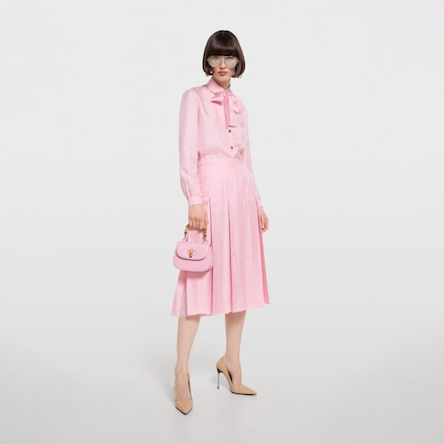 Silk twill pleated midi skirt