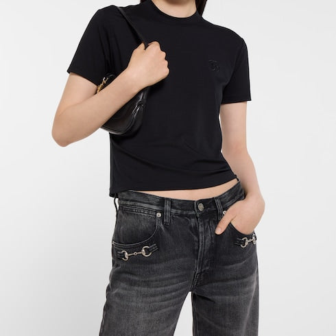 Cotton denim pants with Horsebit