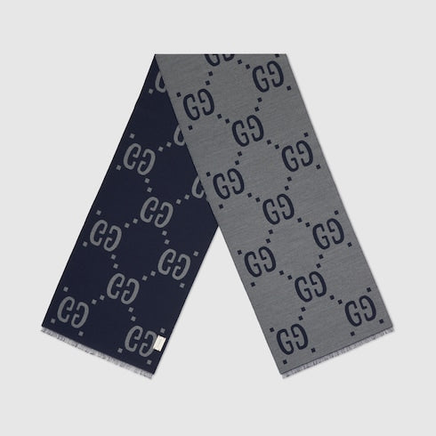 GG jacquard wool silk scarf