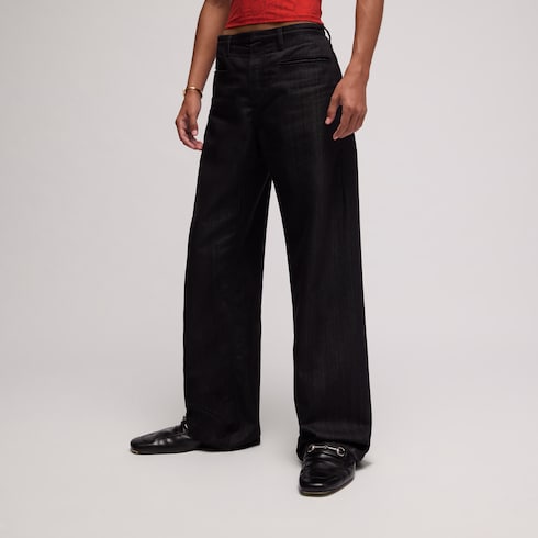 Loose fit cotton blend denim pants