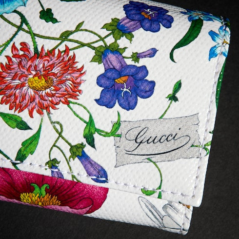 Flora-motif bi-fold card case