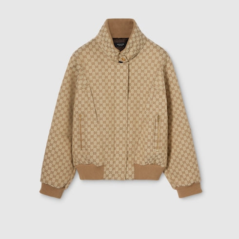 GG cotton canvas fabric zip jacket