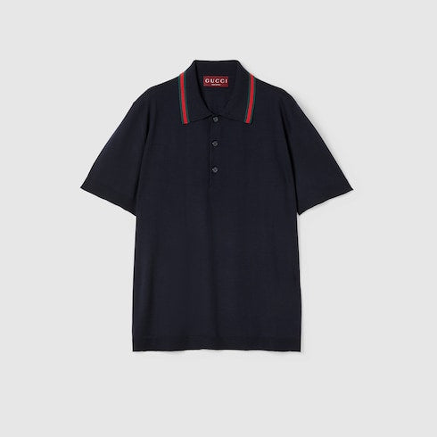 Wool knit polo shirt with Web