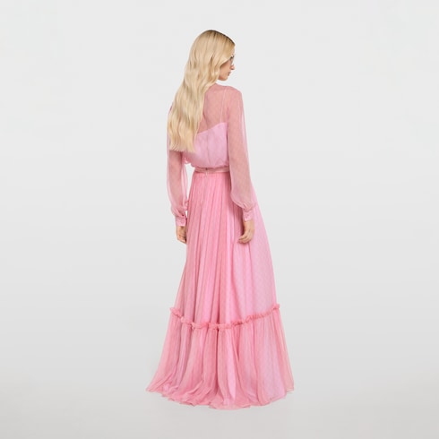 Printed silk chiffon long skirt