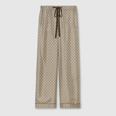 Printed silk twill leisure pants