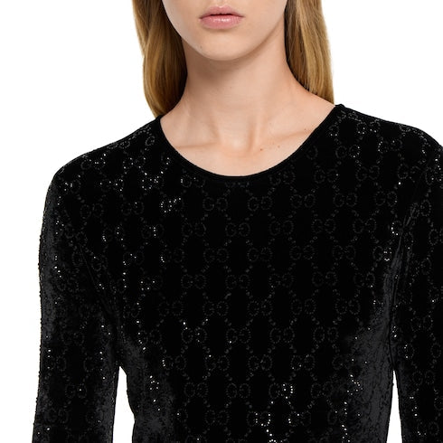 Embroidered stretch chenille top