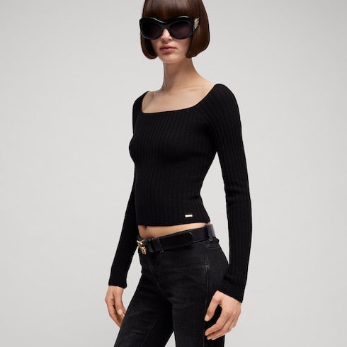 Soft rib wool cashmere top with tag